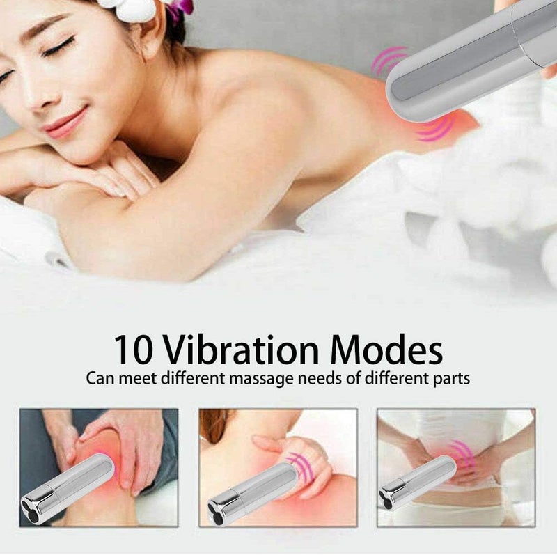 woobles Portable USB Massager Body Vibration Body Massage Vibrator for Arms, Legs, Shoulders - 10 Vibration Modes, Waterproof, 6.5x1.3cm(Silver Black Button) - Image 3